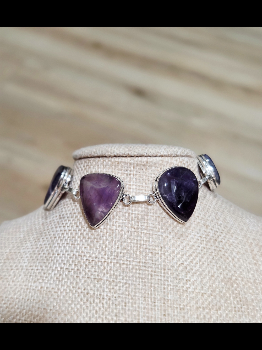 Sterling Silver Chevron Amethyst Link Bracelet - Purple